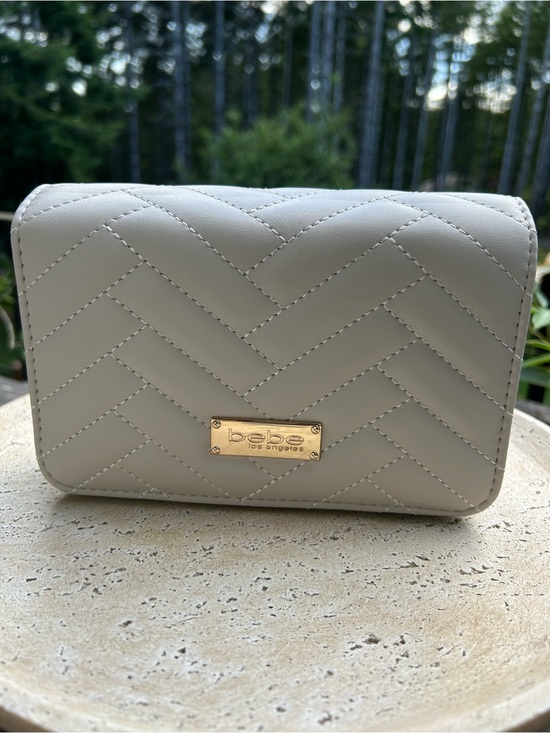 bebe Handbags - bebe Quilted Crossbody Bag in‎ Light Gray with Gold Plaque
